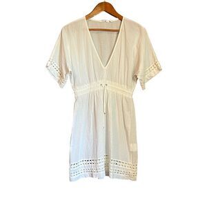 Athleta off white‎ embroidered detail cover up dress